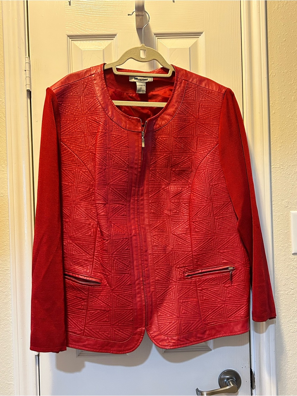 NYGard Collection Red Quilted Leather Zip Jacket